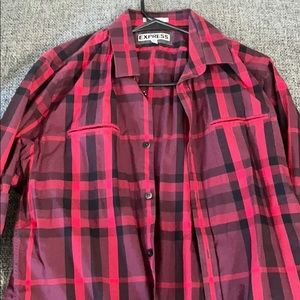 Express fitted black/red button down shirt